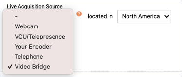 Live Acquisition Sources dropdown with several choices