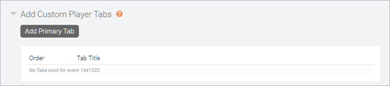 Add Custom Player Tabs section shows the Add Primary Tab option
